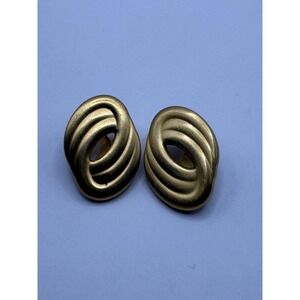 Vintage Monet Gold Tone Abstract Swirl Clip On Earrings Signed